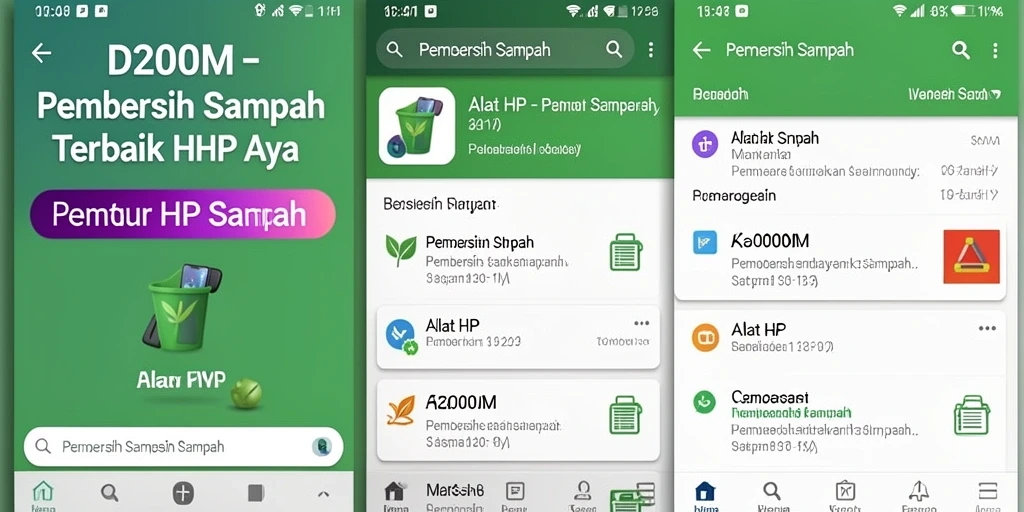 Tampilan antarmuka aplikasi D200M yang sederhana dan efektif untuk pembersihan sampah.