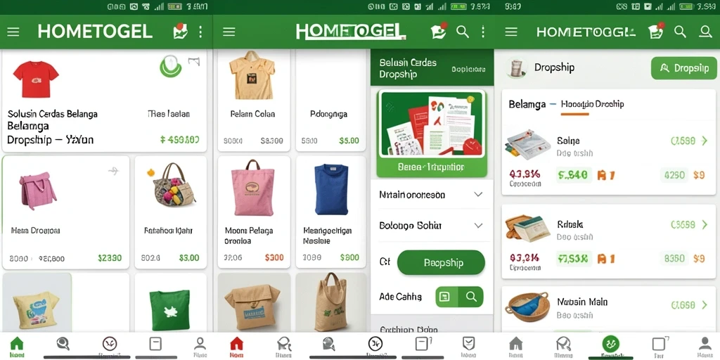 Tampilan antarmuka HOMETOGEL yang memudahkan pengguna berbelanja Dropship.