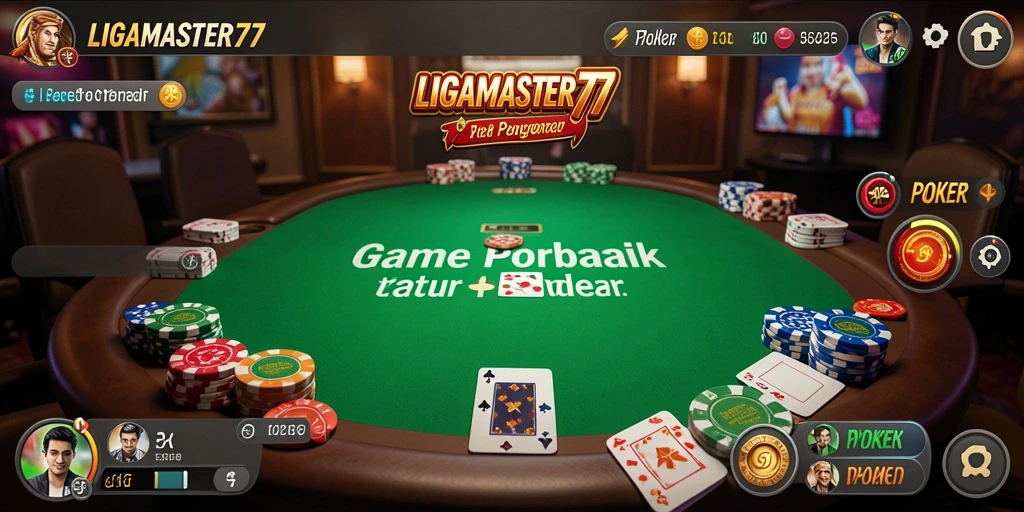 Antarmuka permainan Poker LIGAMASTER77 yang menarik dan interaktif.