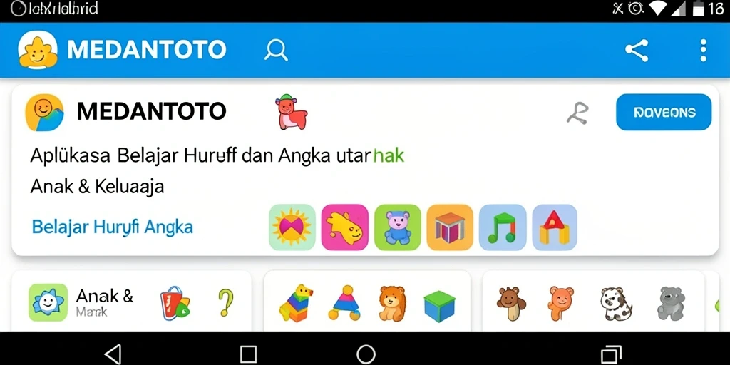 Antarmuka interaktif aplikasi MEDANTOTO untuk belajar huruf dan angka.