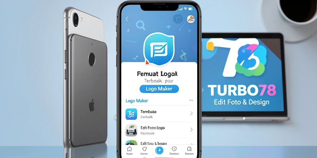 Tampilan antarmuka TURBO78 untuk mendesain logo dengan berbagai fitur.