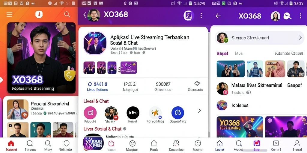 Tampilan antarmuka aplikasi XO368 dengan fitur Live Streaming yang menarik.