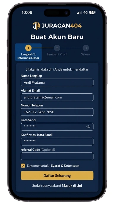 Panduan Registrasi Akun juragan404 untuk Pengguna Android